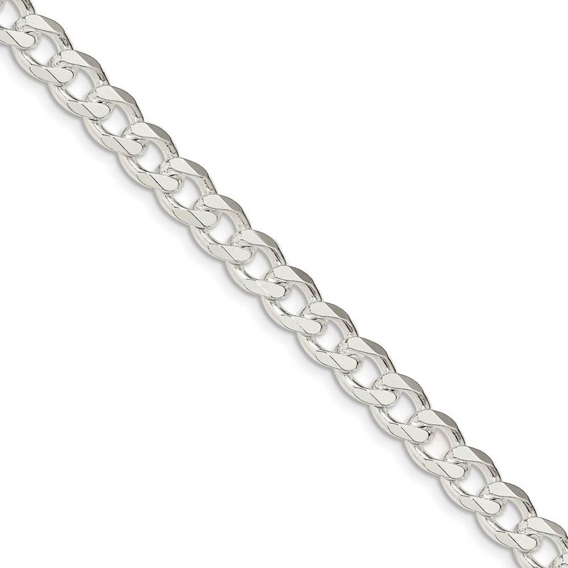 Men's 8mm, Sterling Silver Solid Flat Curb Chain Bracelet, 7 Inch